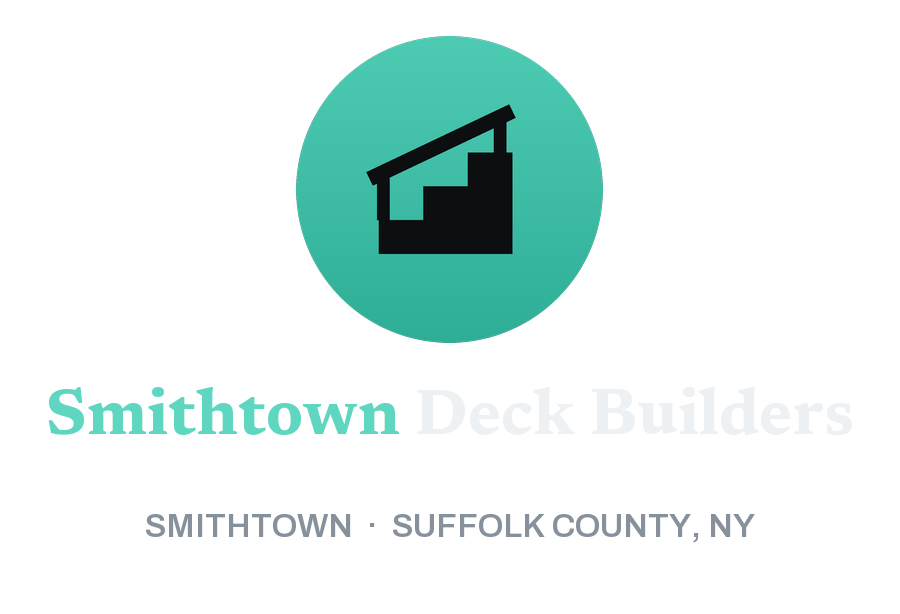 Smithtown Deck Builders logo, a stair and handrail mark on a round tile